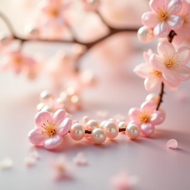 桜のモチーフ淡水パールネックレス